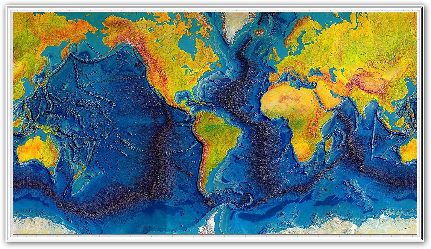 Topographic Map Of The Ocean Floor World Ocean Floor Map Measures 24 Inches X 42 Inches | Etsy Ireland