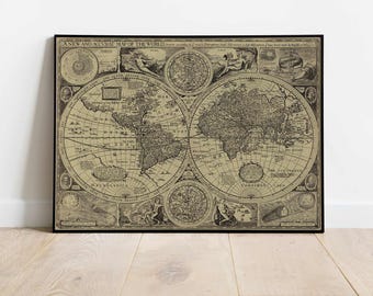 Vintage Old World Map by John Speed Circa 1626 | Antique World Map