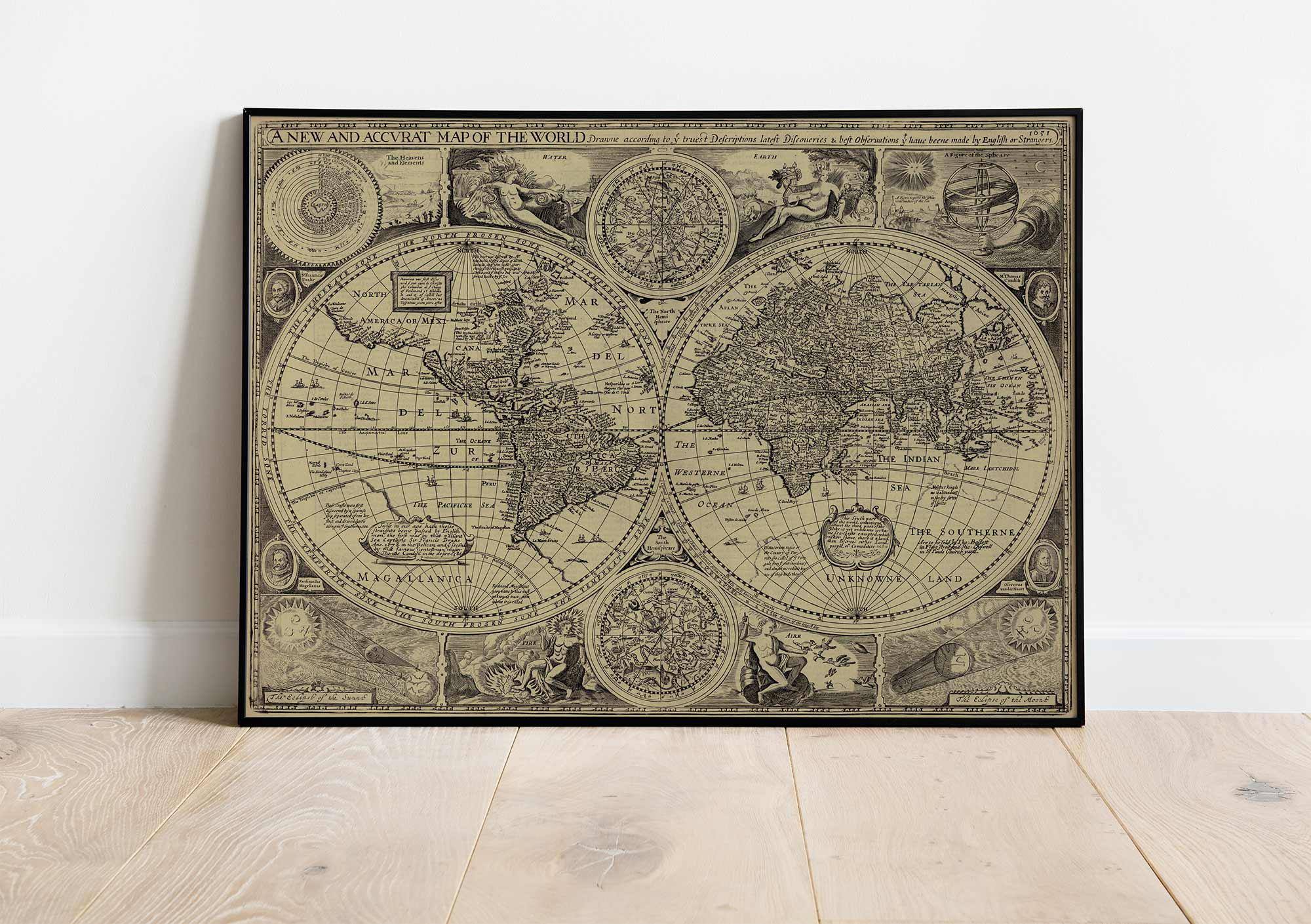 Vintage Old World Map by John Speed Circa 1626 | Antique World Map