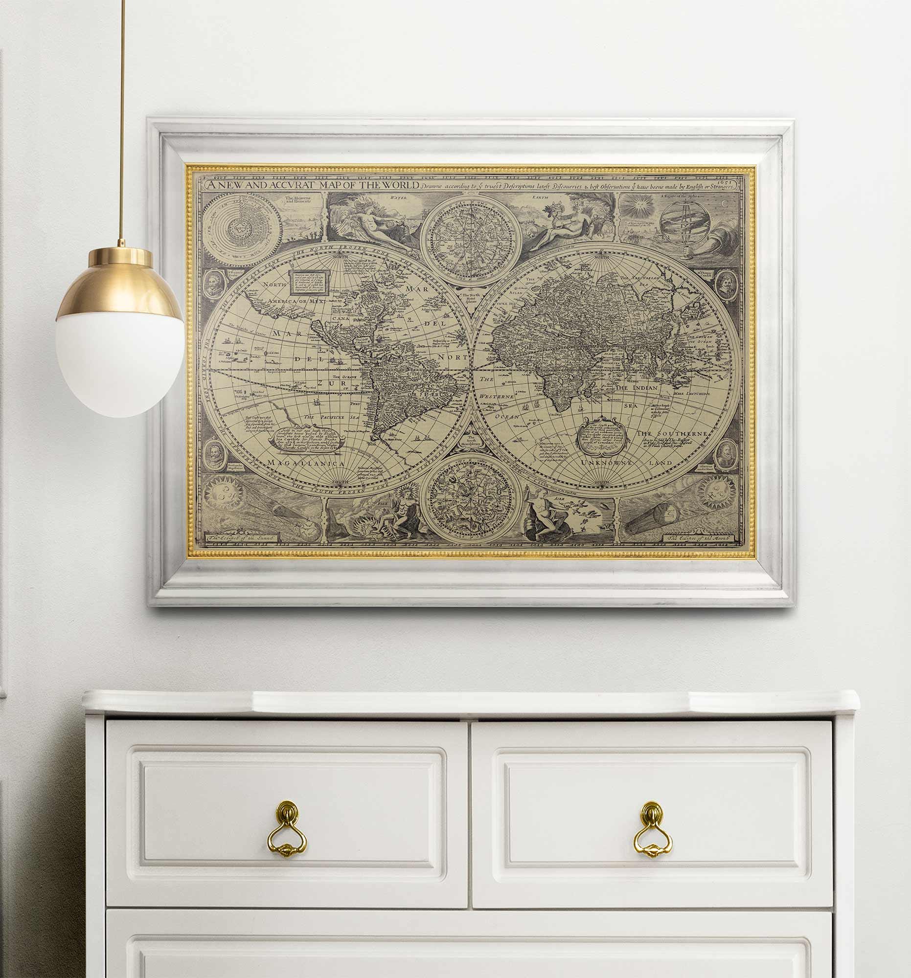 大型作品　西洋古地図　1676年 J. Speed「Lyncolne」 A New and Accurat Map of the World Drawne according to ye truest