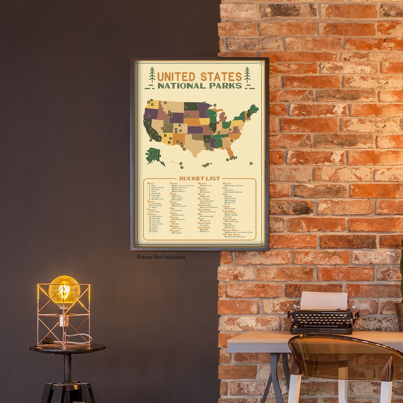 US National Park Map Checklist Canvas Print Art Poster Wall - Etsy
