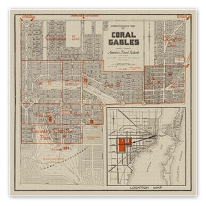 Umfangreiche Karte von Coral Gables Miami - Amerikas feinster Vorort um 1924 von George E Merrick & W.C. Bliss