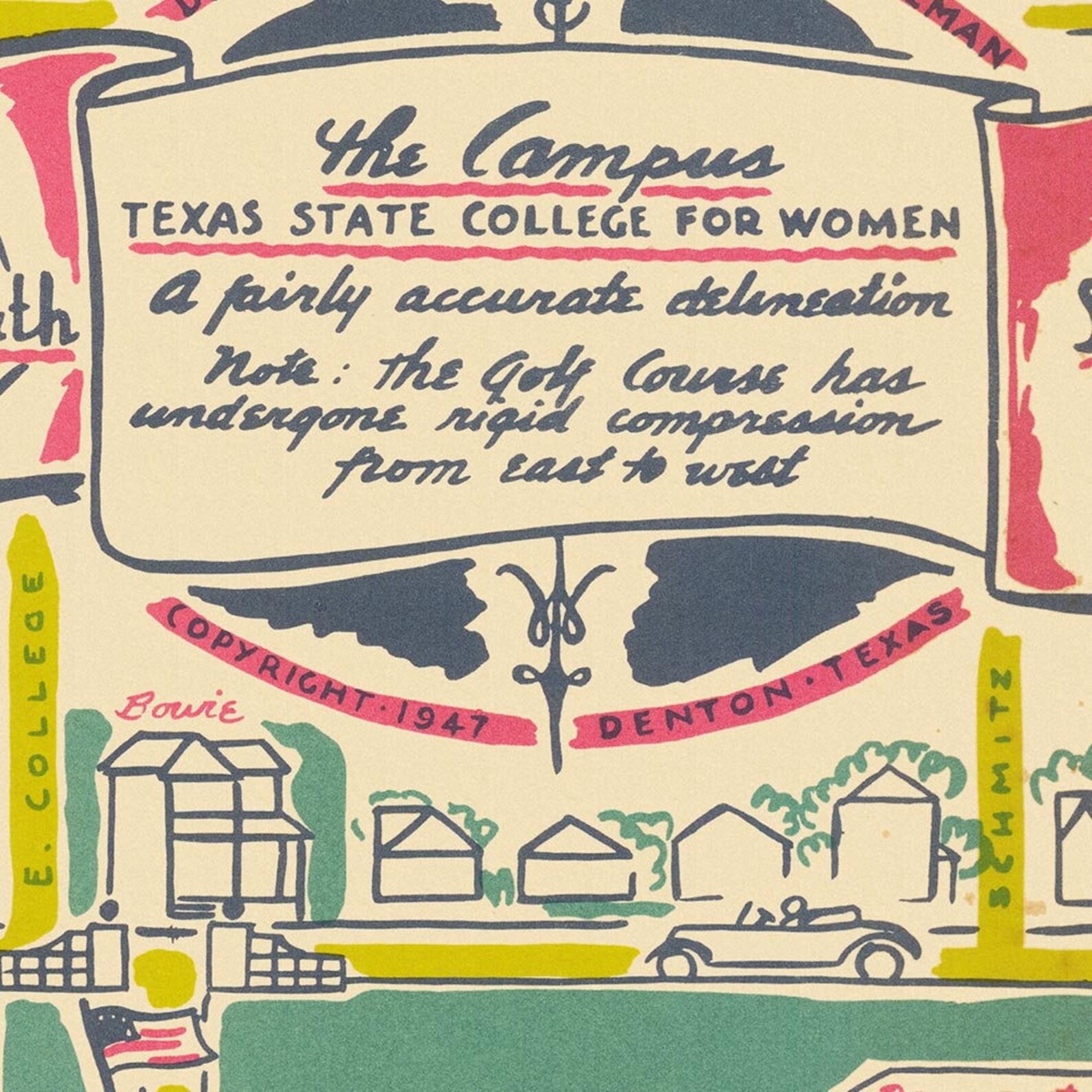 Texas state college for women campus map circa 1947 vintage etsy