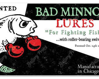 Bad Minnow Bait Co. Vintage Fishing Lure Advertisement Poster - Vintage Style Art Print
