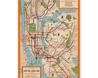 ヴィンテージ ニューヨーク市地下鉄路線図 1954年頃 | 古い