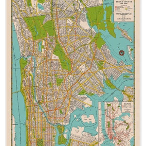 Landkarte der Bronx, New York City, um 1941 | Inklusive Straßen, Hausnummern & Teil von Manhattan | Vintage Wanddekoration | Kunstdruck Poster