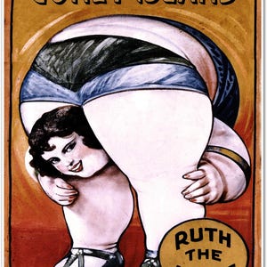 Cartel publicitario de la señora gorda del espectáculo de fenómenos de Coney Island, Nueva York, circa 1930 / Impresión artística, póster, anuncio vintage, decoración de pared
