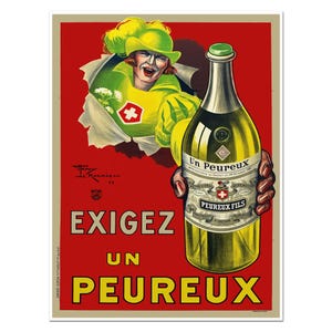 Exigez un Peureux by Henri LeMonnier circa 1925 | Art Print Ad Vintage Wall Decor | French Liquor Advertising Poster