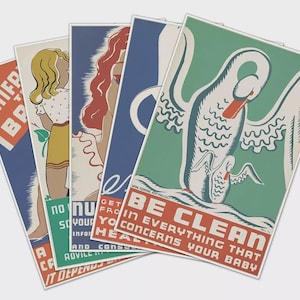 Conjunto de cinco (5) impresiones de póster vintage de guardería infantil WPA, circa 1939 / Impresión artística, póster vintage, decoración de pared