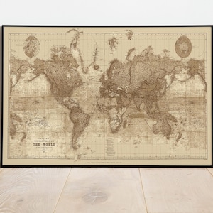 Atlas Mercator Projection Map circa 1898 | Sepia Tone Vintage World Map Reprint | Beautiful Sepia Wall Art Print Gift | Stanford&#39;s Library