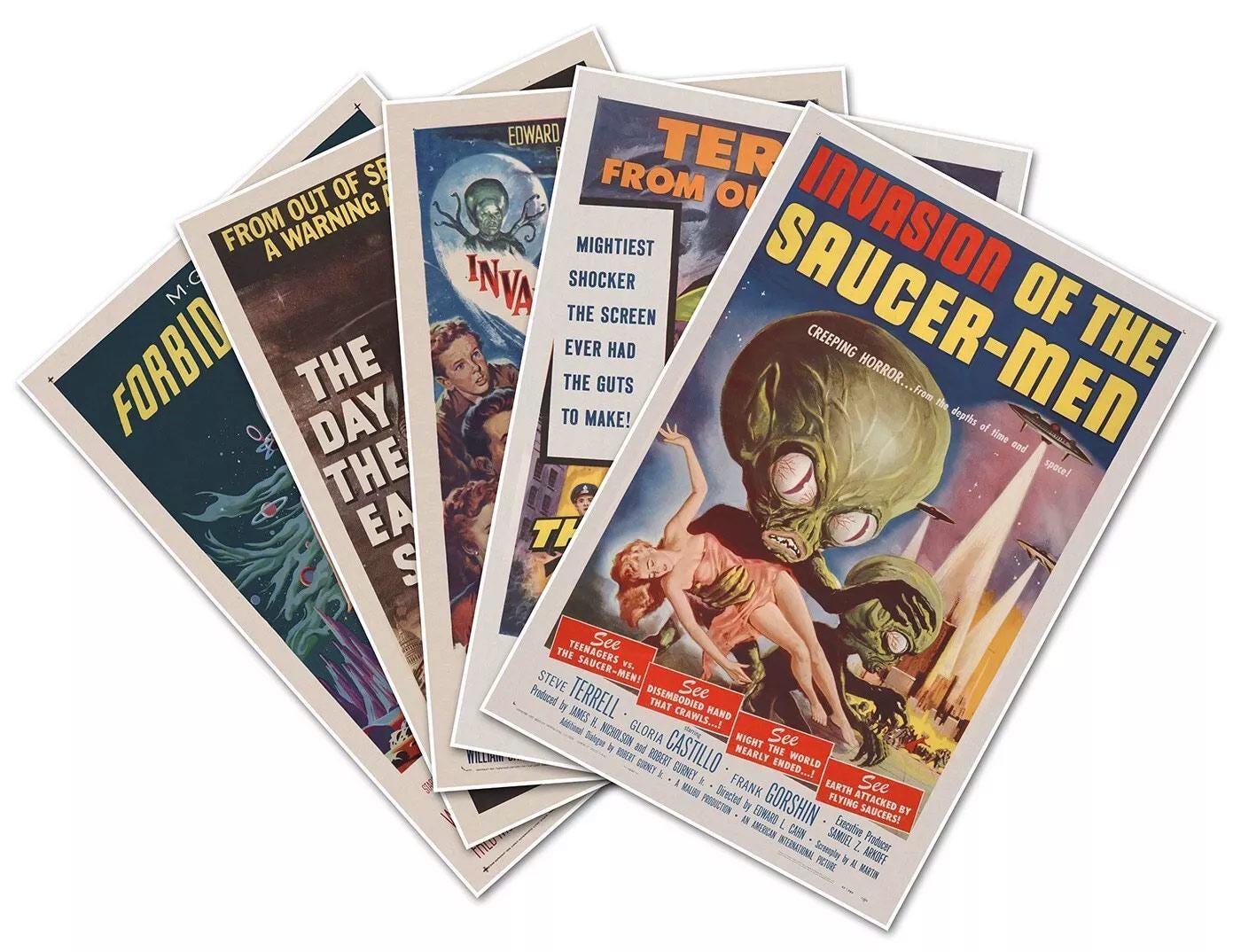 1950 年頃の SF 映画広告ポスター 5 枚セット | UFO 火星侵略者、空