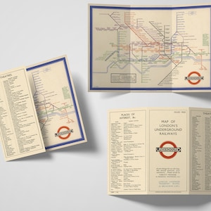 Nachgedruckte Karte von Londons U-Bahnen entworfen von Harry Charles (HC) Beck c. 1933 | Code 750M-1-33 | Vintage Stil Kunstdruck Dekor