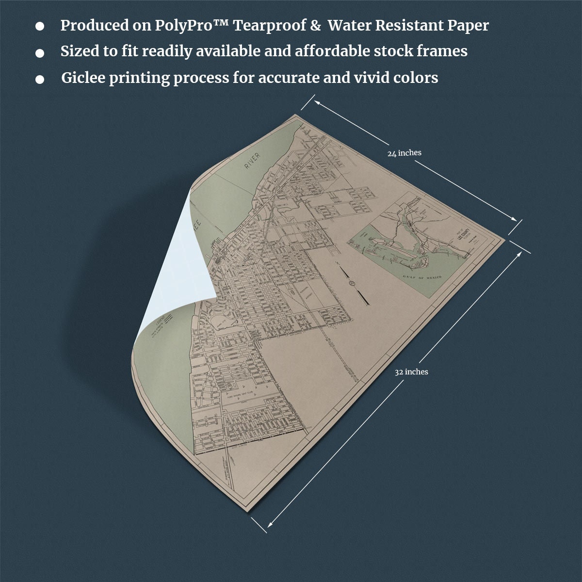 Map of Fort Myers Florida Circa 1947 - Includes Lee County, Sanibel