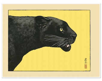 Japanese Art Print | Ukiyo Poster Woodcut Print | Black Panther circa 1934 | Wall Art of Japan | Japanese Art Gift | Asian Home Decor