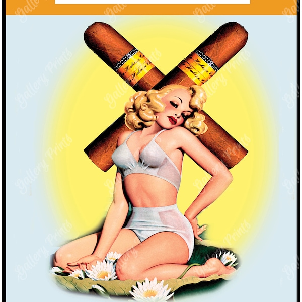 X GIRL Cuban Cigar Travel Poster Publicité - Vintage Style Pinup Girl Art Print