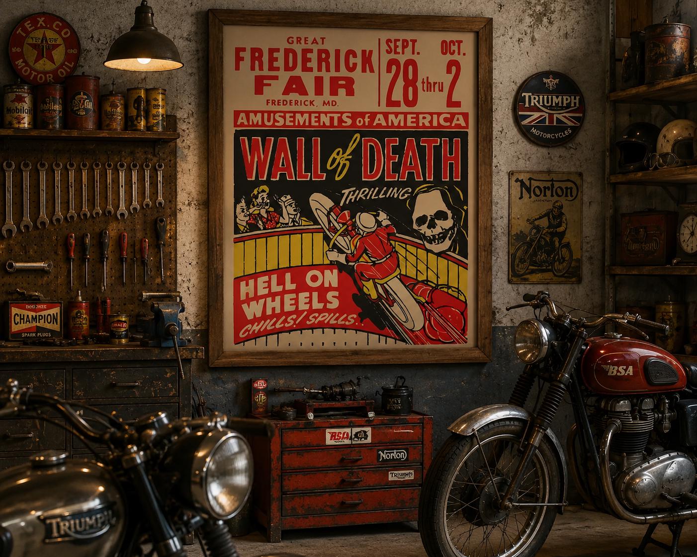 Wall of Death Motorcycle Show Advertisement - Great Frederick Fair
