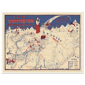Badri Kedar for Uttarakhand, India | Devbhumi (Land of the Gods) | Hindu Pilgrimage Guide Map | Art Print Poster Vintage Wall Decor