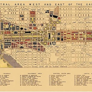 Carte de Washington | Capitole des États-Unis vers 1941 | Impression d'art, affiche, décoration murale vintage