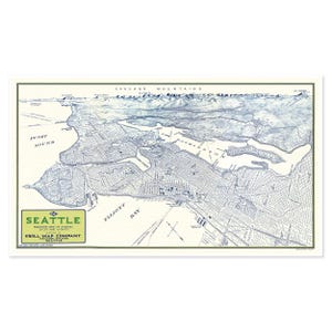 Kroll Map Company Vintage Stadtplan von Rechteck aus den USA, aus der Vogelperspektive, blau/weiß, Historische Stadtplan mit den Kaskaden Gebirge, Wand Kunst Druck c. 1925