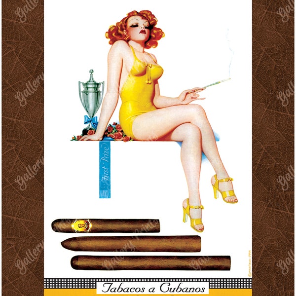 BLUE RIBBON Cuban Cigar Travel Poster Publicité - Vintage Style Pinup Girl Art Print