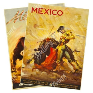 Conjunto de dos (2) carteles publicitarios de corrida de toros de la Ciudad de México c. 1930 de Dirección General de Turismo - Impresiones de viajes de estilo vintage