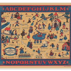 Moederganslandkaart van kinderliedjes circa 1933 | Kunstdruk Poster Vintage wanddecoratie