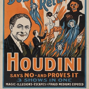 Do Spirits Return? Houdini Says No and Proves It | Lyceum Theatre Cinema Promotional Ad circa 1909 | Art Print Poster Vintage Wall Decor