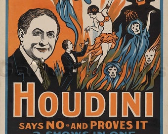 Do Spirits Return? Houdini Says No and Proves It | Lyceum Theatre Cinema Promotional Ad circa 1909 | Art Print Poster Vintage Wall Decor