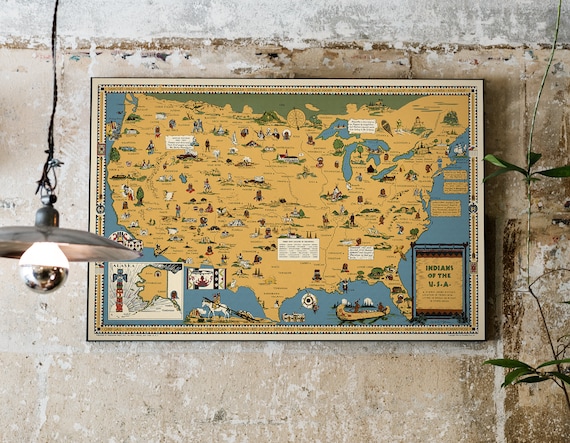 アメリカのネイティブアメリカンインディアン部族の絵地図ポスター