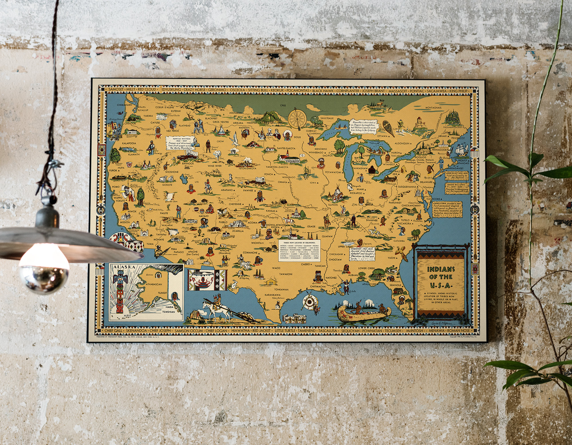 アメリカのネイティブアメリカンインディアン部族の絵地図ポスター