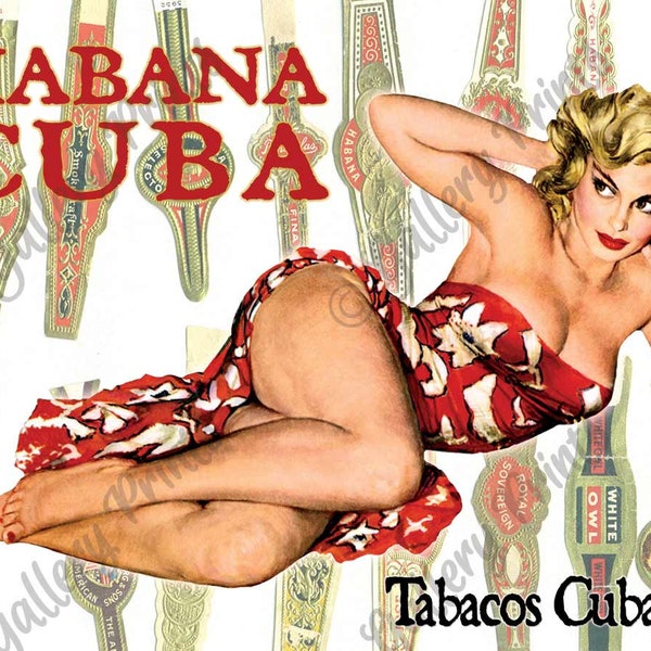 Tabacos Cubanos Cubanos Cuban Cigar Travel Poster Publicité - Vintage Style Pinup Girl Art Print