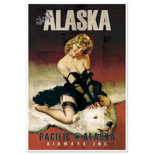 Besuchen Sie ALASKA Travel Print Werbung | Eisbär Wasserflugzeug Reise Poster | Kunstdruck Vintage Anzeige Wanddekor | Pazifik Alaska Fluglinien