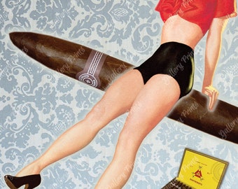 Hecho en Cuba de la Habana Anuncio de fumador de cigarros cubanos / Cartel de impresión de arte Vintage Montecristo Pinup Anuncio de viaje / Decoración de pared para fumadores