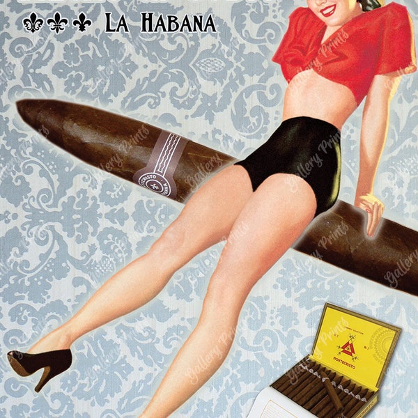 MONTECRISTO de la Habana Cuba - Cuban Cigar Pinup Girl Publicité - Vintage Style Voyage Imprimer Art Poster