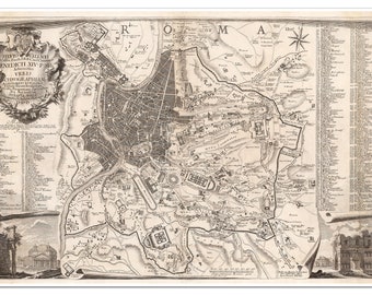 Mapa rústico de la antigua Roma (Italia) de Giovanni Battista Nolli circa 1748 / Impresión artística italiana, póster, decoración de pared vintage