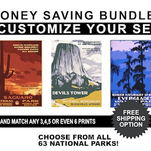 3er Poster Set | 3 beliebige Poster von den National Parks | Nationalpark & Wander Geschenke | Vintage USA National Park Style Drucke