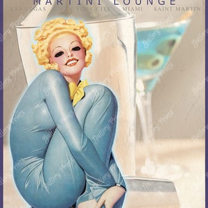 BLUE SKY Martini Lounge Werbung ReisePoster - Vintage Style Pinup Girl Kunstdruck