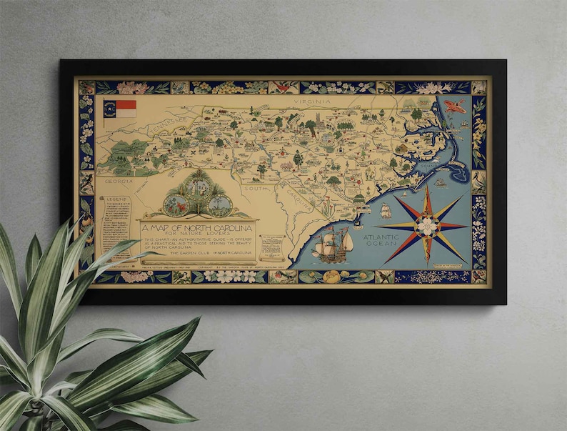 North Carolina Vintage Map Print - Rustic Home Wall Art - Etsy