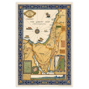 Biblical Map of the Holy Land Showing Historical Boundaries, Roads, Railways & Places named in the New Testament c. 1928 | Art Print Poster