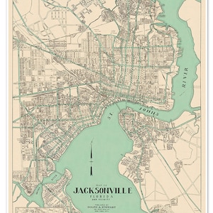 Mapa del centro de Jacksonville Florida alrededor de 1930 - Incluye un mapa detallado del área del centro de la ciudad