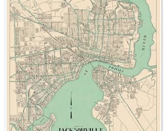 Map of Downtown Jacksonville Florida circa 1930 - Includes Detailed Inset Map of the Downtown City Area