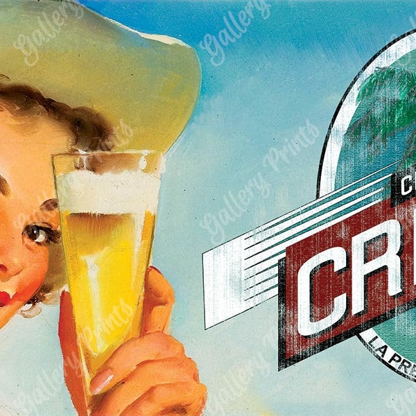 Cristal cubain Cerveza | Art vintage pin-up | Affiche imprimée sur la bière, publicité promotionnelle de Cuba