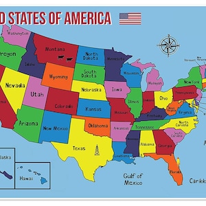 USA Farbe Karte | Kinder Klassenzimmer Homeschool oder Montessori | Kunstdruck Poster Spielzimmer Dekor | Digitaler Download