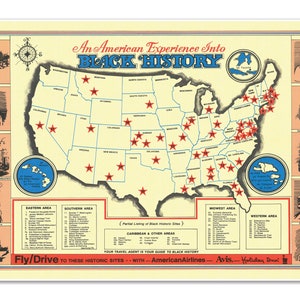 黒人の歴史に浸るアメリカの体験: 1975 年頃の米国の宣伝地図 | アートプリントポスター | 壁装飾
