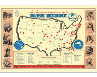 An American Experience Into Black History: Promotional Map of the United States circa 1975 | Art Print Poster | Wall Decor