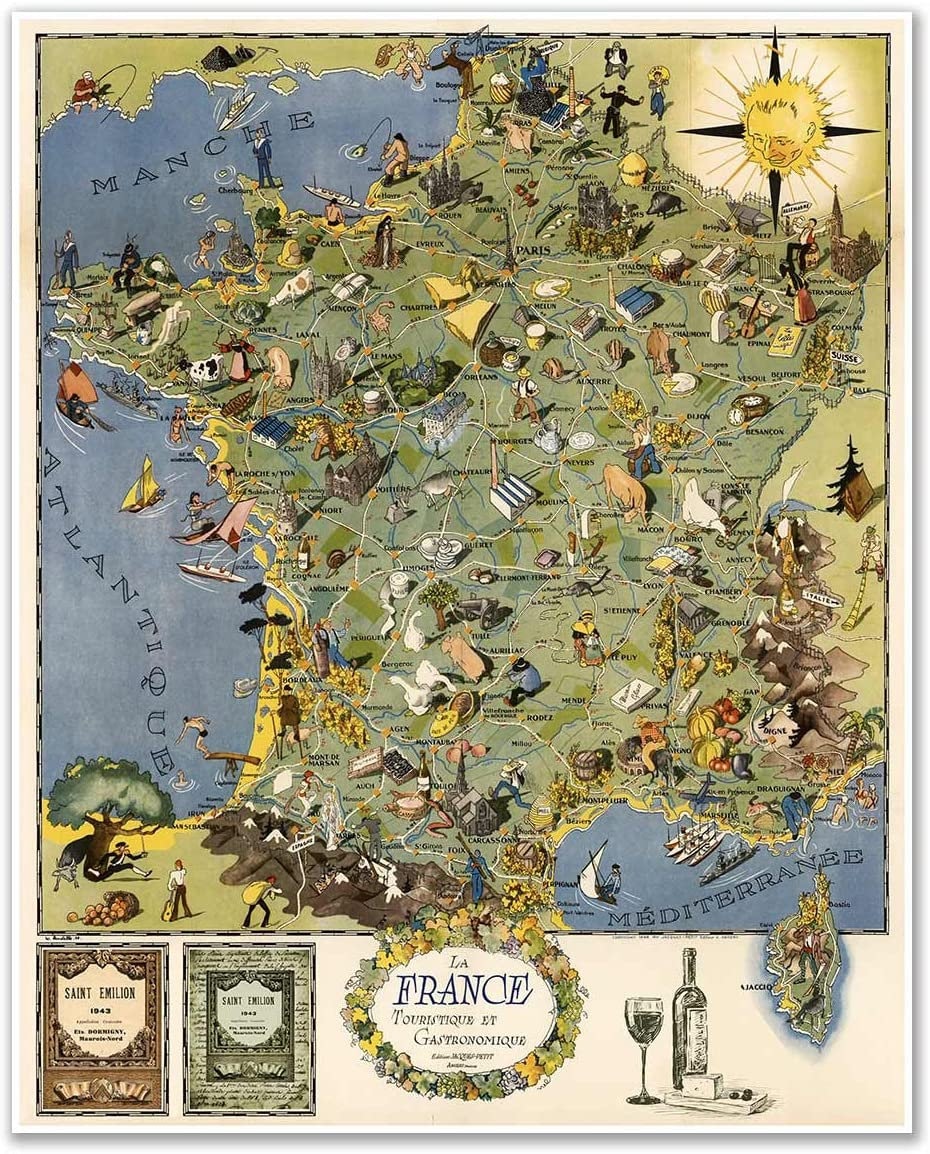 1948 年頃のフランスのグルメ マップ |ラ・フランス観光と美食家ラ