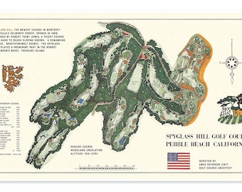 Historic Map | Spyglass Hill Golf Course Pebble Beach California | Vintage Championship 1966 Layout | Professional Golf Course Art Print