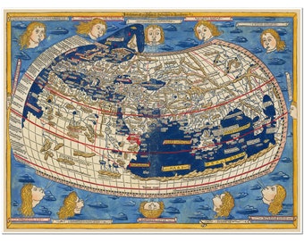 World Map | World Before Columbus | by Claudius Ptolemy / Johann Reger circa 1482-1486 | Art Print Poster Vintage Wall Decor