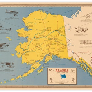 Alaska Flight Planning Map circa 1969 | Aviation Art Print | Vintage Airplane Wall Decor