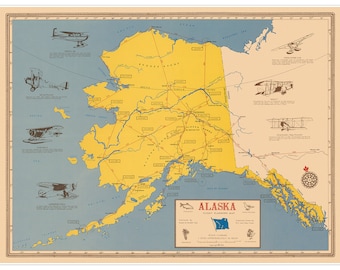 Alaska Flight Planning Map circa 1969 | Aviation Art Print | Vintage Airplane Wall Decor